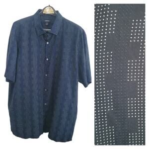 XXL Alfani blue and white geometric polkadot striped print button down shirt